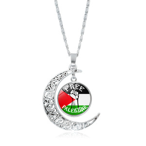 Colgante De Luna hueca de 12 estilos, collar de gemas de tiempo de bandera de Palestina gratis, joyería para mujer - Product Image 1