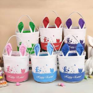Personalisierte Boutique-Tragetasche aus Segeltuch mit langen Ohren, individuell gestalteter Hasen-Eimer für Ostergeschenke - Product Image 1