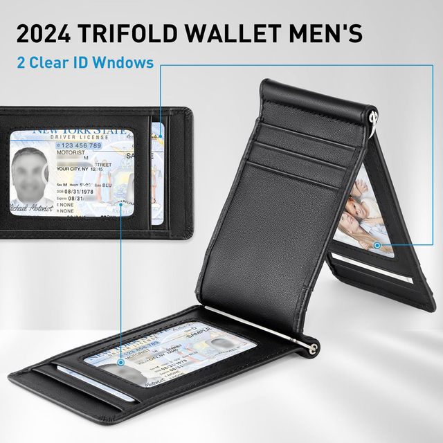 Brand Design Card Holder Wallet Slim Minimalist Front Pocket Leather Wallet Men Foldable RFID Card Holder with Money Clips
