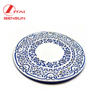 Sous-verre rond décoratif personnalisé en silicone, bleu et blanc, en caoutchouc souple PVC, pour la table