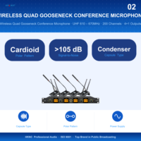 Microphone sans fil UHF 4 canaux, synchronisation IR automatique, utilisation mixte pour conférence, microphone portable et micro-cravate