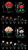 Collection Florale Artificielle Décoration Gothique 17 Roses Champagne/Rouges Bouquet de Fleurs Kit de Construction pour Adultes Cadeau