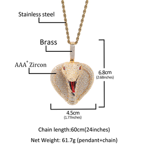 Hip Hop <span class=keywords><strong>Vermeil</strong></span> Serpent Noir Pendentif Impérieux Collier Hommes Et Femmes Glacé CZ Dessin Animé Animal Pendentif Collier Cadeau - Product Image 6