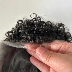 Prothèse capillaire pour hommes 16mm, <span class=keywords><strong>cheveux</strong></span> Remy <span class=keywords><strong>bouclés</strong></span> crépus, avec base en PU à peau fine et ligne de <span class=keywords><strong>cheveux</strong></span> naturelle, perruque en silicone - Product Image 4