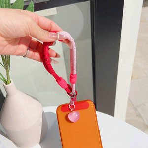 Heart Glitter Short Lanyard <b>Rope</b> Universal Phone Camera Patch Cord Hands Free Durable Nylon <b>Chain</b> Anti-lost Wrist Strap - Product Image 5
