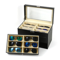 Boîte de rangement pour lunettes de soleil à 18 compartiments, double couche, en PU de qualité supérieure, anti-poussière, pour présentation et organisation des lunettes