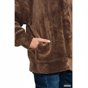 Suéter de Piel Sintética Marrón para Mujer Zenana con Cierre de Media Cremallera y Bolsillo, Prenda Exterior Cómoda y Elegante, Talla S - Product Image 1