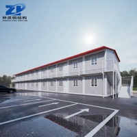Maison de dortoir préfabriquée en conteneurs, bâtiment modulaire à deux étages avec escalier extérieur, pour hébergement de chantier et projets, avec espace de vie