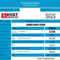 Diode redresseuse haute tension HVGT Original AW030S150D 3A 15KV basse fréquence SGS certifiée RoHS, boîtier traversant