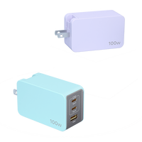 Cargador GaN Rápido de 100W 5/9/15v 3a, Convertible con Enchufe Plegable para Reino Unido, Estados Unidos y Europa, Cargador USB C Multipuerto Tipo C para Portátiles