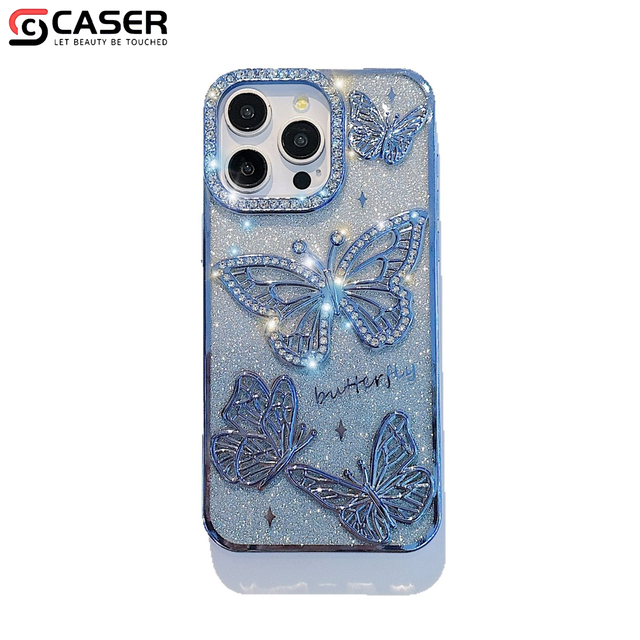 Bling Fancy FashionLuxury Shiny Diamond Butterfly Pattern Electroplate TPU Shockproof Phone Cover  for iPhone 17/16/15/14