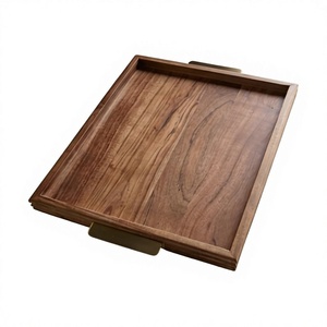 Plateau de petit-déjeuner jetable écologique de luxe avec poignées dorées, plateaux décoratifs, fournitures pour événements, usage commercial, en bois fait main - Product Image 6