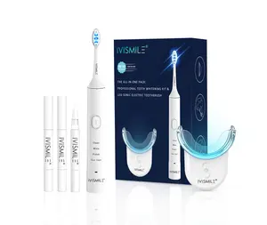 فرشاة أسنان كهربائية IVISMILE Two In One, فرشاة أسنان كهربائية مزودة بضوء ليد لتنظيف عميق ، نظام تبييض الأسنان ، بيروكسيد محمول
