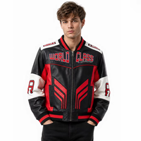Blouson universitaire en cuir PU pour homme, brodé, sans manches, boutonné sur le devant, col à revers, style motard, en stock, ODM OEM CustomClothing