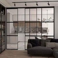 Porte coulissante à cadre étroit, séparateurs d'espace pour salle de bain, rail caché, mur de rideau, verre miroir fumé, armoire de cuisine, portes de luxe