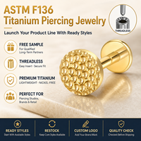 JiaXin ASTM-F136 G23 Titanio Push Pin Sin Rosca para Labret, Medusa, Forward Helix, Lobe, Flor, Circonita Cúbica, Joyería Corporal 16G