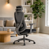Chaise de bureau ergonomique en maille, chaise de direction pivotante à roulettes avec appui-tête réglable et soutien lombaire pour poste de travail de personnel de bureau