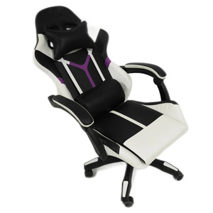 เก้าอี้เกมมิ่งทรงรถแข่ง หนัง PU สีดำขาว เก้าอี้สำนักงานตามหลักสรีรศาสตร์ ปรับเอนได้ ปรับความสูงได้ เก้าอี้หมุนสำหรับโต๊ะทำงาน - Product Image 4