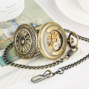 <span class=keywords><strong>Montre</strong></span> de poche mécanique squelette à engrenages steampunk à remontage manuel avec chaîne en bronze vintage à motif creux pour hommes - Product Image 5