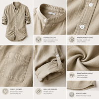 Kemeja Linen Pria Custom OEM, Kemeja Kasual Kancing Depan Lengan Panjang, Bahan Bernapas Anti-Pilling untuk Musim Semi Grosir