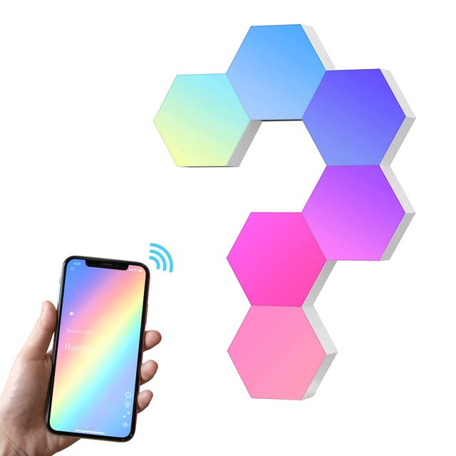 Modern LED Hexagon Wall Lights with Remote & Touch Control RGB Smart Sensor & Dimmable Lighting
