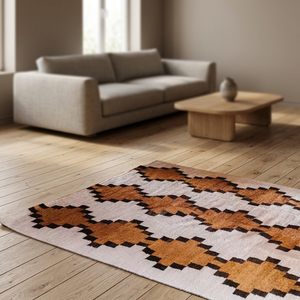 Alfombra Bohemia Geométrica de Tejido Plano, Alfombra Rectangular Delgada con Patrón de Diamantes de Lana y Algodón para Sala de Estar - Product Image 2