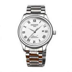 Montre à quartz pour homme FNGEEN 5670 noire tendance, bracelet en acier avec chiffres romains, montre-bracelet étanche avec calendrier - Product Image 2