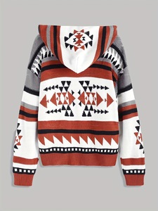 Maglione con cappuccio da <span class=keywords><strong>donna</strong></span> con cerniera e tasche con cerniera in maglia 2025 stile azteco Vintage personalizzato con tasche - Product Image 3