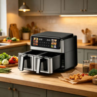 Longbank Nouvelle Friteuse à Air Électrique Intelligente et Numérique 2600W, Double Panier 10L, Appareil de Cuisine Domestique