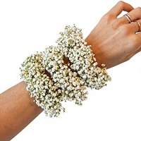 Korsase Pergelangan Tangan Gypsophila Kering Alami, Gelang Bunga Babysbreath, Bunga Pengantin, Bunga Tangan Pernikahan, Dekorasi Pesta, Hadiah