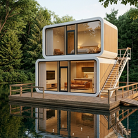 Maison préfabriquée Apple Cabin à 2 niveaux, facile à assembler, avec de grandes fenêtres en verre et escalier extérieur
