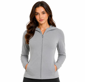 Giacca in Pile con Cappuccio e Zip per Donna, Beige, con Tasche Frontali, Vestibilità Regolare, per Tutte le Stagioni - Product Image 2