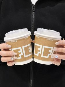 Vaso de Papel Desechable para Café Latte con Diseño de Logotipo JN, para Bebidas Calientes, Doble Pared Aislante, Vaso de Papel Grueso para Té Boba, Biodegradable - Product Image 4