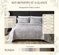 Ensemble 3 pièces 100% coton gris à motif cachemire |   Parure de lit réversible matelassée avec taies d'oreiller et drap-housse rembourré