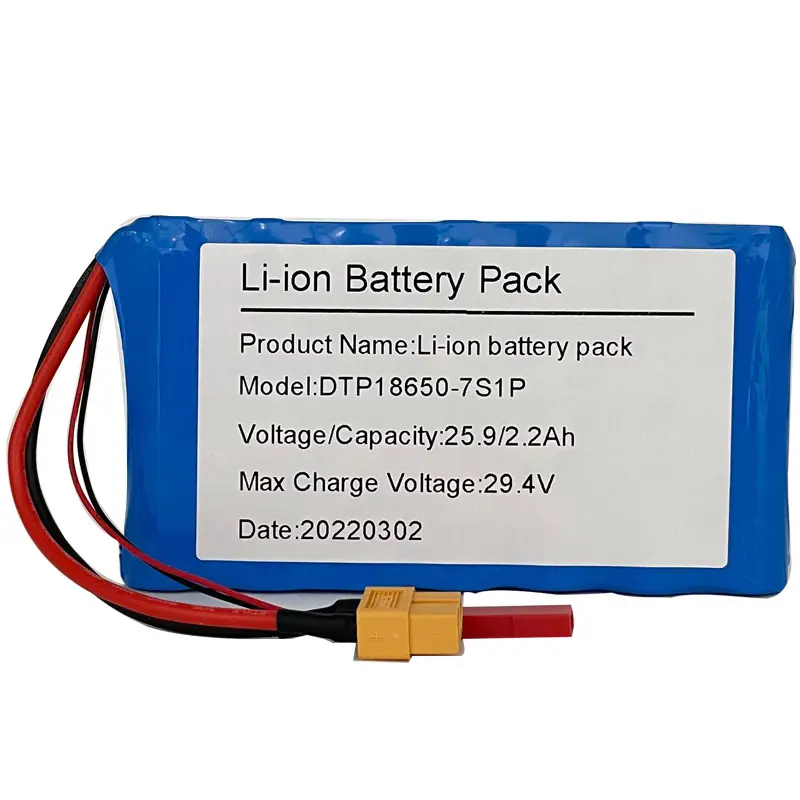 Hot Sales High Quality 18650 2.2Ah Li Ion Battery DTP 18650-7S1P 24V 25.9V 2200mAh Rechargeable Lithium Battery Pack