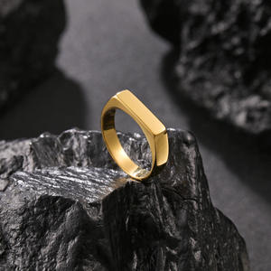 Anillo de sello rectangular de oro de 4mm resistente al agua, joyería apilable, anillo Retro <span class=keywords><strong>Pinky</strong></span> Unisex, anillo de barra grabable personalizado de acero inoxidable - Product Image 4
