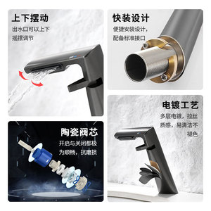 All Copper Basin Faucet Single Handle <b>Deck</b> Mounted Ceramic Valve Core Hot And Cold Water For Washbasin Bathroom Sink - Product Image 4