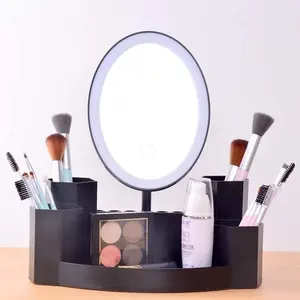 Hoge Make-Up Spiegel-Smart Led Desktop Opslag Vanity Spiegel Met Licht Creatieve Vouwen