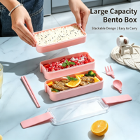 Boîte à bento empilable à 3 étages en paille de blé écologique avec couverts intégrés pour l'école, le bureau, les étudiants, boîte à lunch