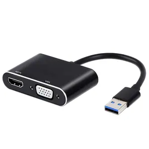 2合1 USB 3.0到HDMI和VGA视频AV双输出转换器适配器用于PC监控HDTV投影仪等