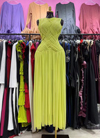 Robe longue plissée en maille vert citron élégante Joydressing pour femme, sans manches, froncée, croisée, pour soirée, bal de promo