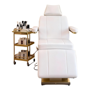 <span class=keywords><strong>Table</strong></span> <span class=keywords><strong>de</strong></span> <span class=keywords><strong>massage</strong></span> moderne, portable et pliable <span class=keywords><strong>de</strong></span> luxe avec base dorée, cadre en acier inoxydable et revêtement en cuir PU, 3 moteurs - Product Image 3