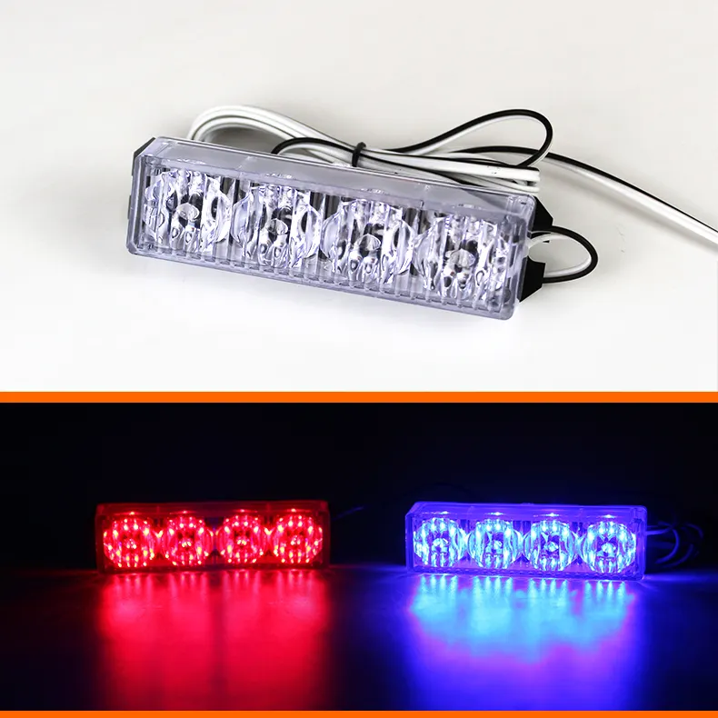 4Led Rojo Azul Camión Parachoques delantero Rejilla Luz Led Luz de advertencia estroboscópica DE EMERGENCIA Control remoto