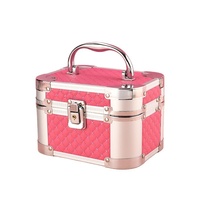 Boîte de rangement portable pour cosmétiques et bijoux en alliage d'aluminium à paillettes, très élégante, sac de voyage pour maquillage, mini rouge rose