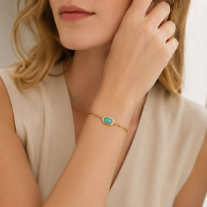 Bracciale Minimalista Placcato Oro con <span class=keywords><strong>Perline</strong></span> Distanziatrici e Catena, Cornice Stratificata con Pietra Naturale, Estensione Regolabile, Gioiello per Outfit Casual - Product Image 6