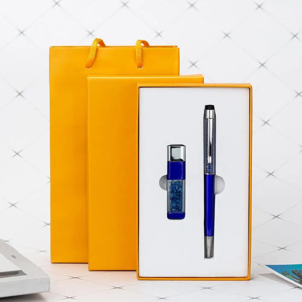 Ücretsiz örnek iş müşteri hediye seti U disk + kalem iki adet hediye setleri ile özel LOGO