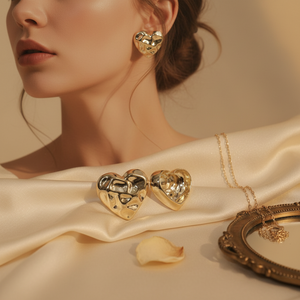 Pendientes de botón con chapado en oro Diseño de gota de moda vintage Acentuando la belleza facial Oro amarillo de 14 quilates - Product Image 3