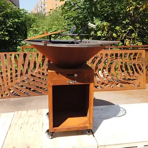 Heavy Duty Metal Grills BBQ Europe New Design Garden Kitchens Fire Pit Barbeque Corten Steel Outdoor Charcoal BBQ Grill