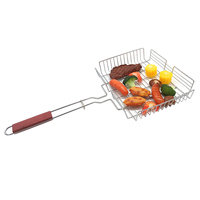 Panier de barbecue métallique réglable avec poignée en bois, grille en fil métallique et couvercle, pince à griller pour barbecue extérieur