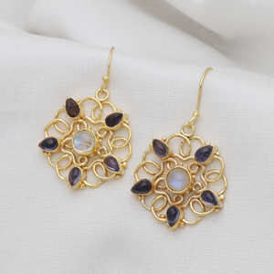 ต่างหูพลอยมูนสโตนสีรุ้งแบบสเตอร์ลิง iolite 925ดีไซน์ล่าสุด - Product Image 3